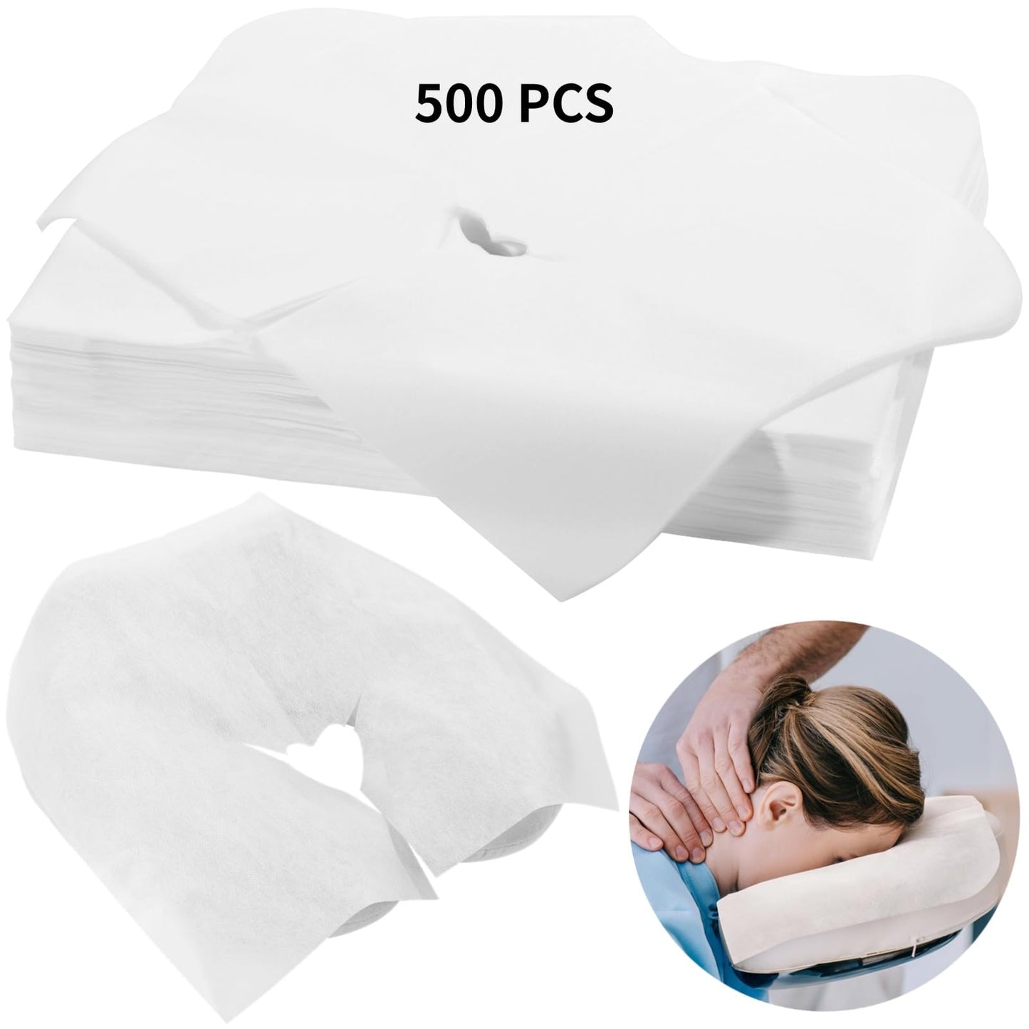DIMEGON 500PCS Disposable Face Cradle Covers, Disposable Massage Headrest Cover, Single Use Massage Bed Headrest Cushion Cover, Professional Massage Chair Face Cover for Skincare Beauty Salons