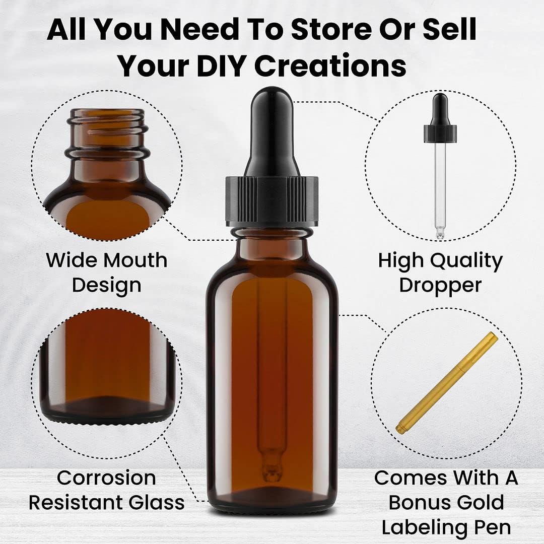 CULINAIRE Amber Glass Dropper Bottles - 1oz Essential Oil Serum & Liquid Extract | Pack of 24