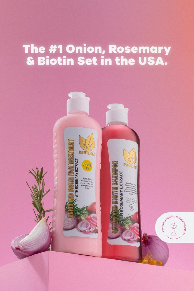 NATURAL SANT - Onion Biotin and Rosemary Shampoo & Treatment Set for Stronger, Thicker and Longer Hair - Soft and Shine, Hair Loss and Thinning, Growth Shampoo, Paraben Free, Silicone Free