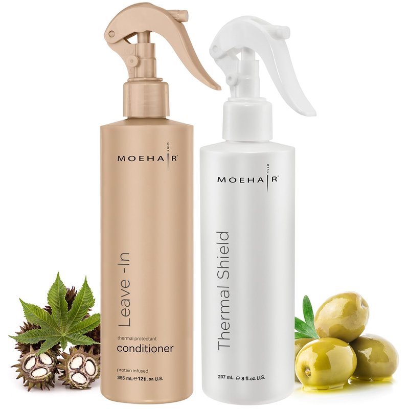 Moehair Heat Protectant Spray & Leave-In Conditioner - Nourishing Hair Care | 8 Fl. Oz & 12 Fl. Oz