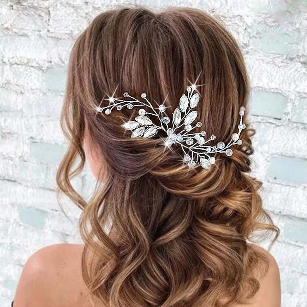 Zoestar Wedding Hair Pins Crystal Bridal Headpiece Pearl Hair Accessory for Bride and Bridesmaids (Silver)
