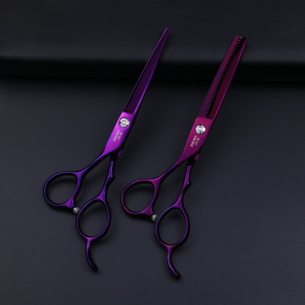Purple Dragon 6.0 inch Left Hand Barber Hair Cutting Scissor and Thinning Shears - for Professional Left-handed Hairstlist