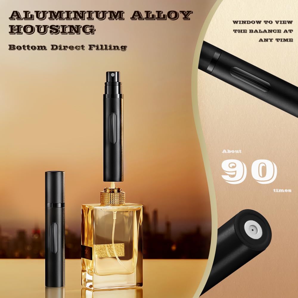 DIOHIO 8ml Perfume Atomizer Travel Refillable,Mini Cologne Dispenser, Bottom-Filling Fragrances Perfumes Bottle,Portable Sprayer Pocket Size for Women Men Cruise Car Trip Gift 3pcs (Gold-Pink-Silver)
