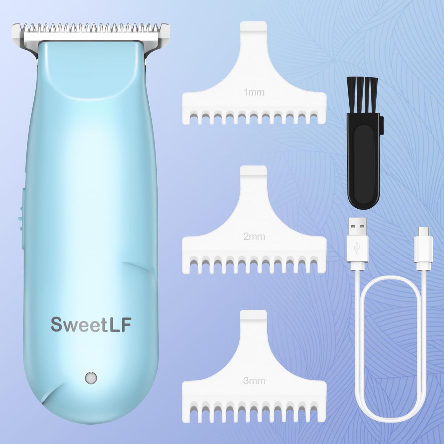 SWEETLF Hair Clippers, Silent Cordless Hair Trimmer, Mini Hair Cutting Kit with 3 Guide Combs, Portable & USB Rechargeable Haircut Clippers for Men Women Kids (Blue)