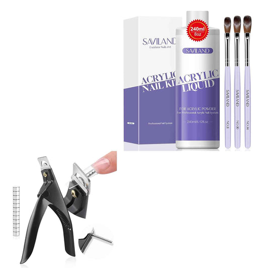 Saviland Acrylic Nail Liquid Monomer - 8.11 fl oz + 3 Brushes (Size 8/10/14) for Perfect Acrylic Nails