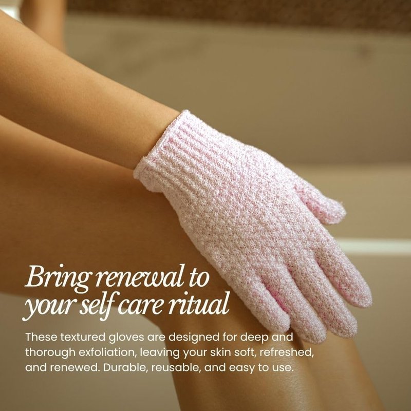 Bare Botanics Lavender Exfoliating Shower Gloves - 100% Nylon for Gentle Wet/Dry Exfoliation | Machine Washable, Vegan