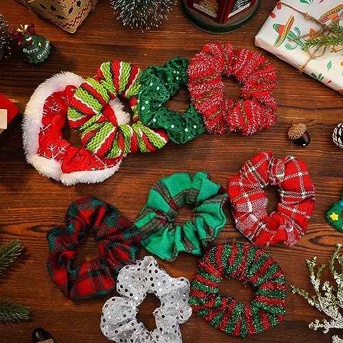 60 Pcs Christmas Scrunchies for Women Christmas Hair Scrunchies Bulk Holiday Scrunchies Velvet Soft Elastic Snowflake Ponytail Holder Plaid Christmas Scrunchie Gift Pack for Women