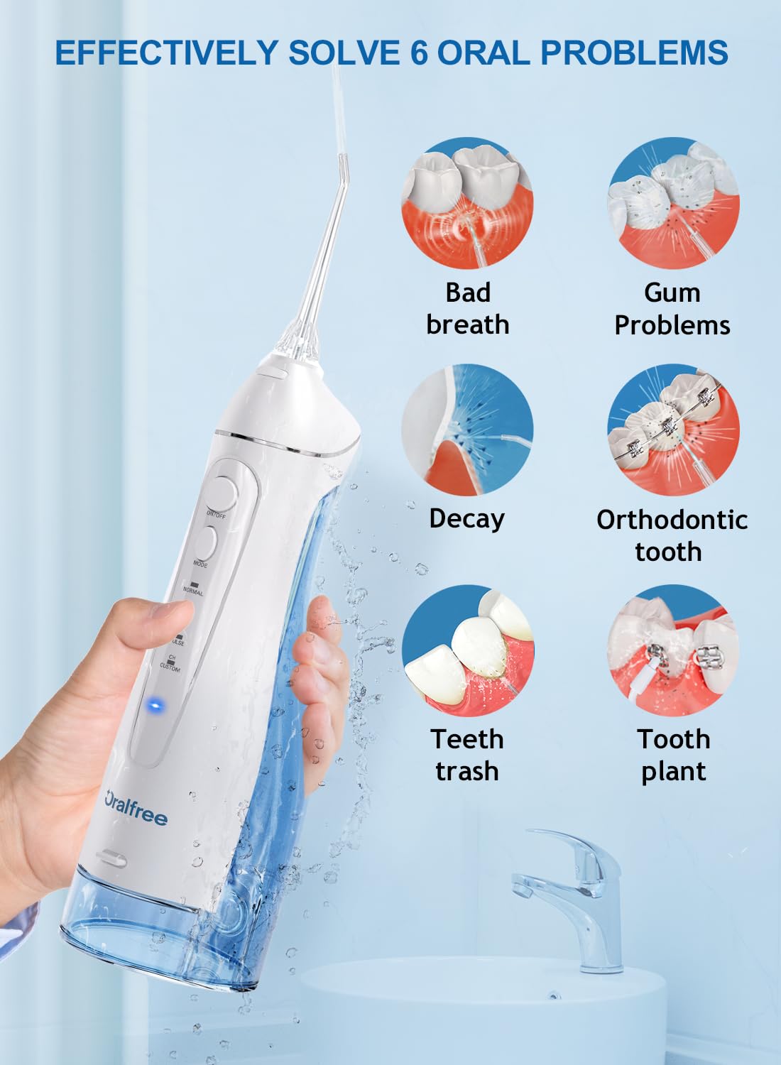 Water Dental Flosser Cordless for Teeth and 5 x Replacement Nozzles