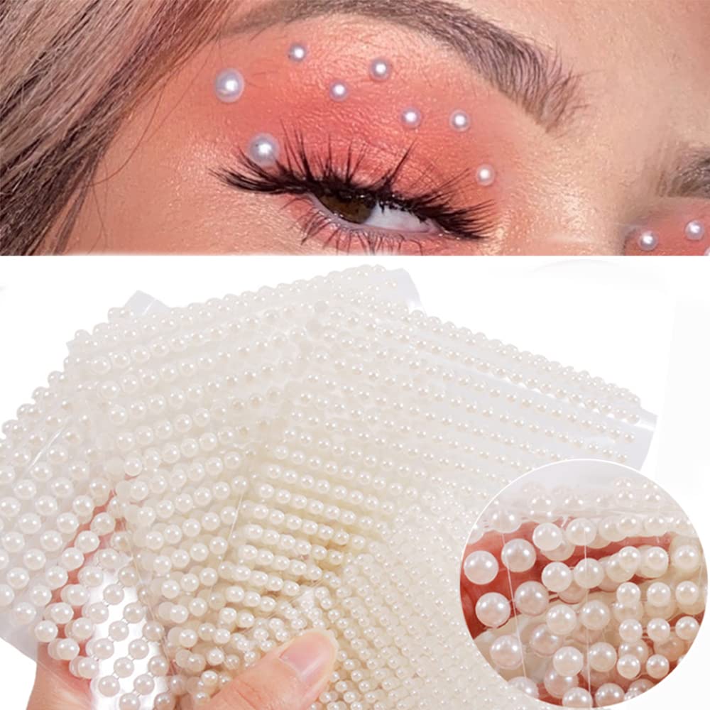 Pearl Makeup Rhinestone Stickers - 3D Self-Adhesive Eye Gems for Face & Body | White Pearl Nail Art Decor