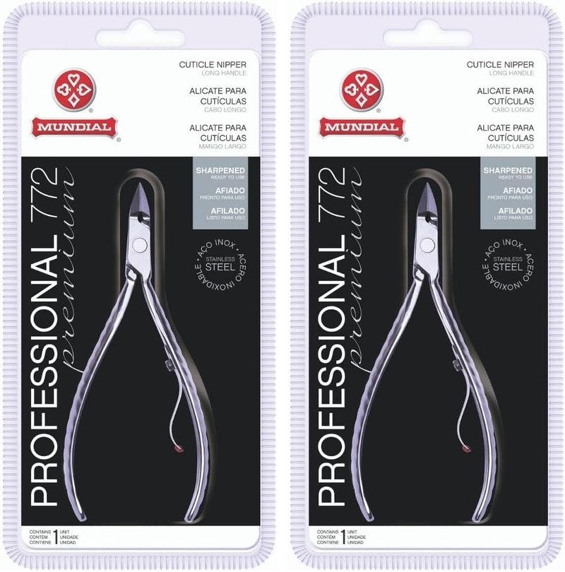 Professional Cuticle Nipper - Mundial 772 PR Stainless Steel Trimmer for Manicure & Pedicure | Long Handle, Pack of 2