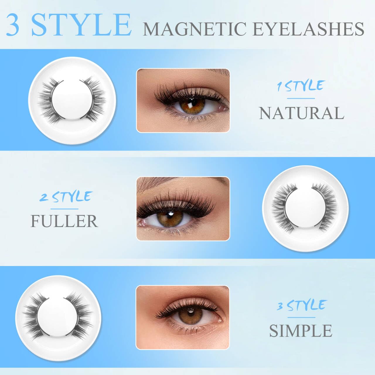 Magnetic Eyelashes with Applicator,Reusable Magnetic Eyelashes Natural Look,Easy to Wear and Remove Soft Lashes kit No Liner Needed(Wild)