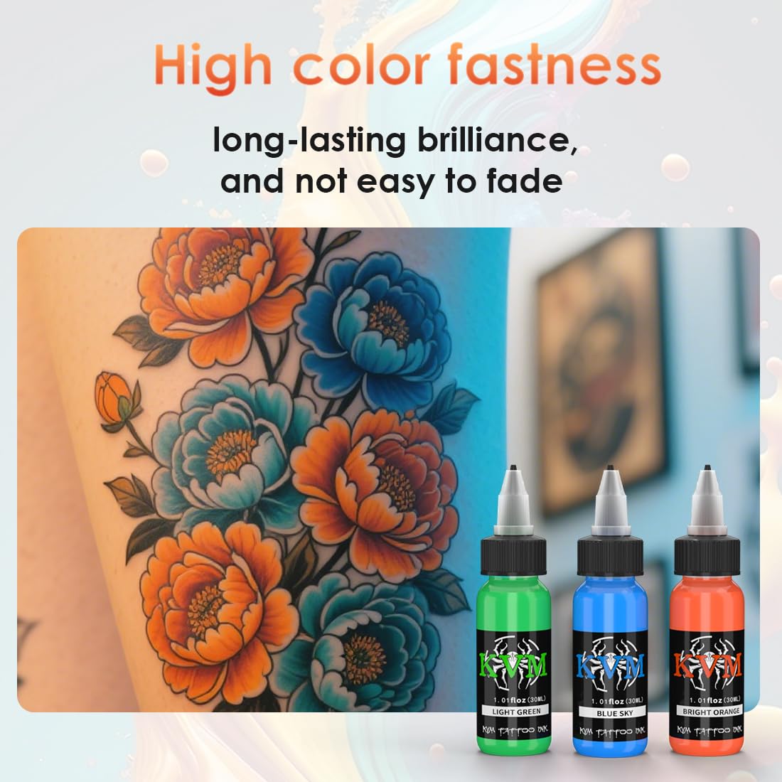 KVM Tattoo Ink Set 14 Pcs Colors 1oz (30ml) Tattoo Supply Indoor Tattoo Studio Renowned for its Smooth Flow Characteristics
