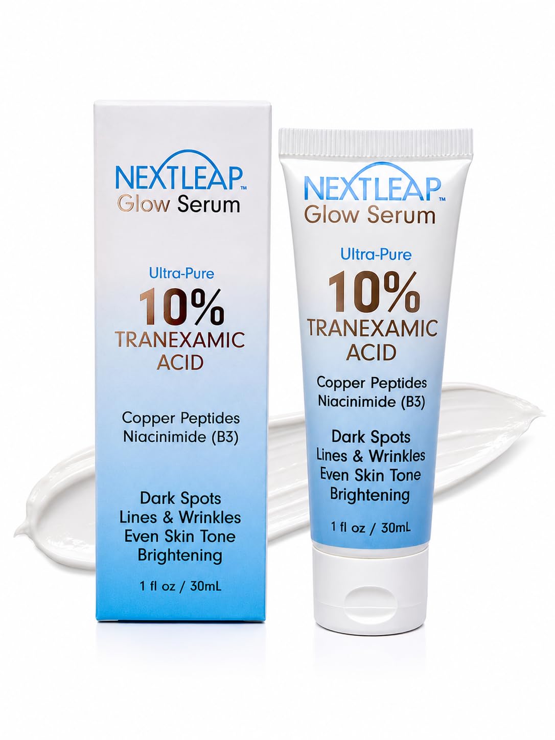 Tranexamic Acid Serum 10% (Ultra-Pure) with Niacinamide & Powerful Copper Peptides - Gentle Effective Cream for Dark Spots, Lines and Wrinkles, Uneven Skin Tone - 1 Fl Oz
