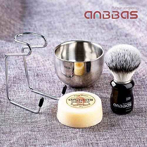 Anbbas Synthetic Badger Hair Shaving Brush,Stainless Steel Shaving Stand and Bowl,Goat Milk Shaving Soap 100g for Men Wet Shave Kit