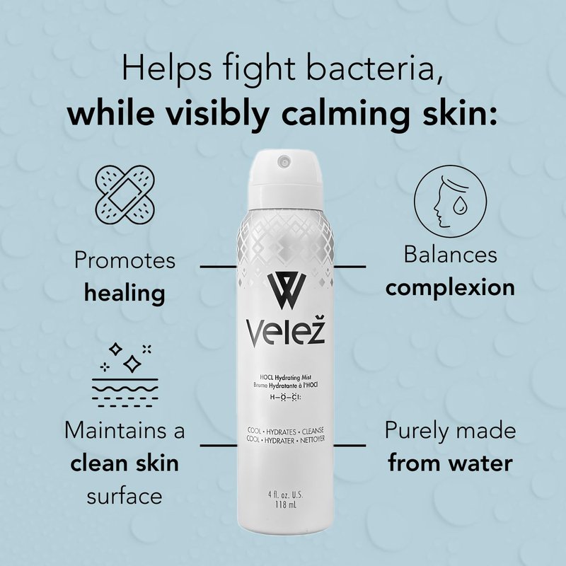 Velež HOCL Hydrating Face Mist, Gentle Facial Spray, Versatile Fusion of Hypochlorous Acid + Pure Water, Refreshes, Soothes & Cleans The Skin, 4 Fl Oz