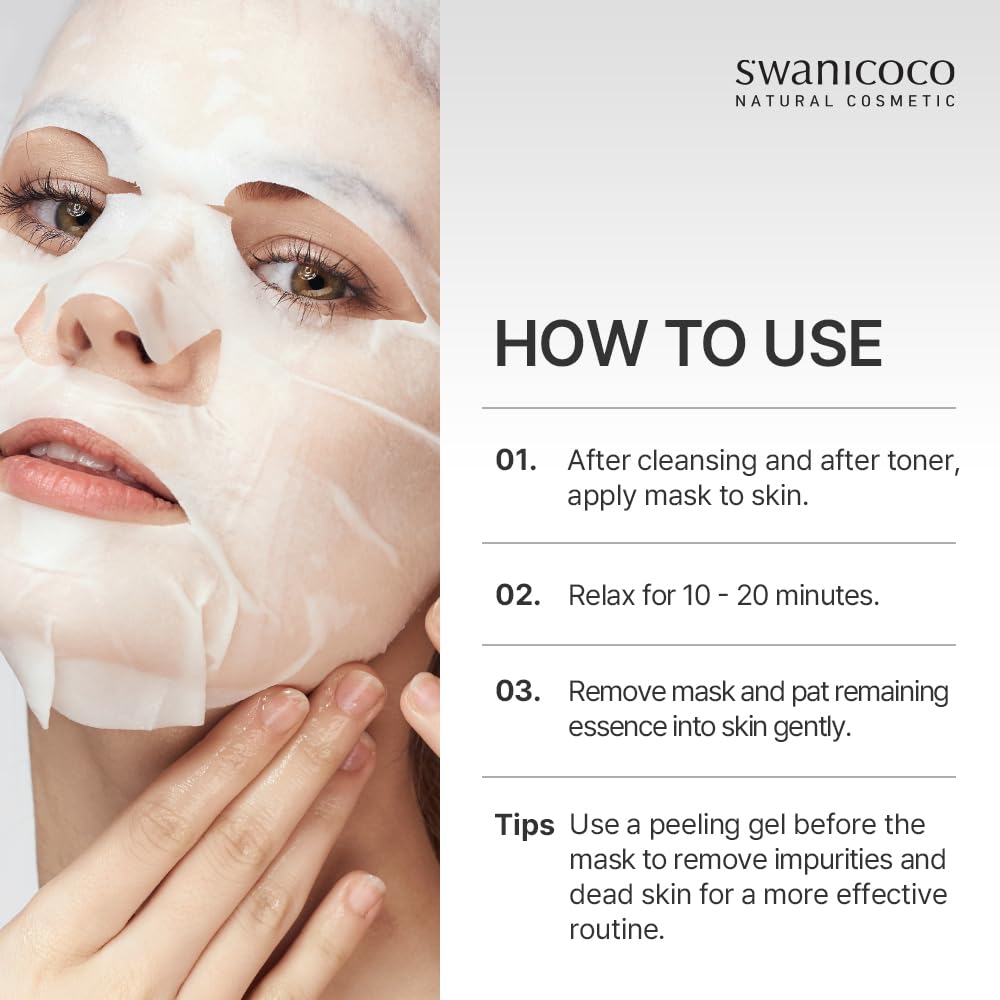 SWANICOCO Cica Peptide Cellulose Bamboo Sheet Mask for Hydration & Skin Elasticity, Korean Skincare, Beach Vacation Essentials (10 Pack)