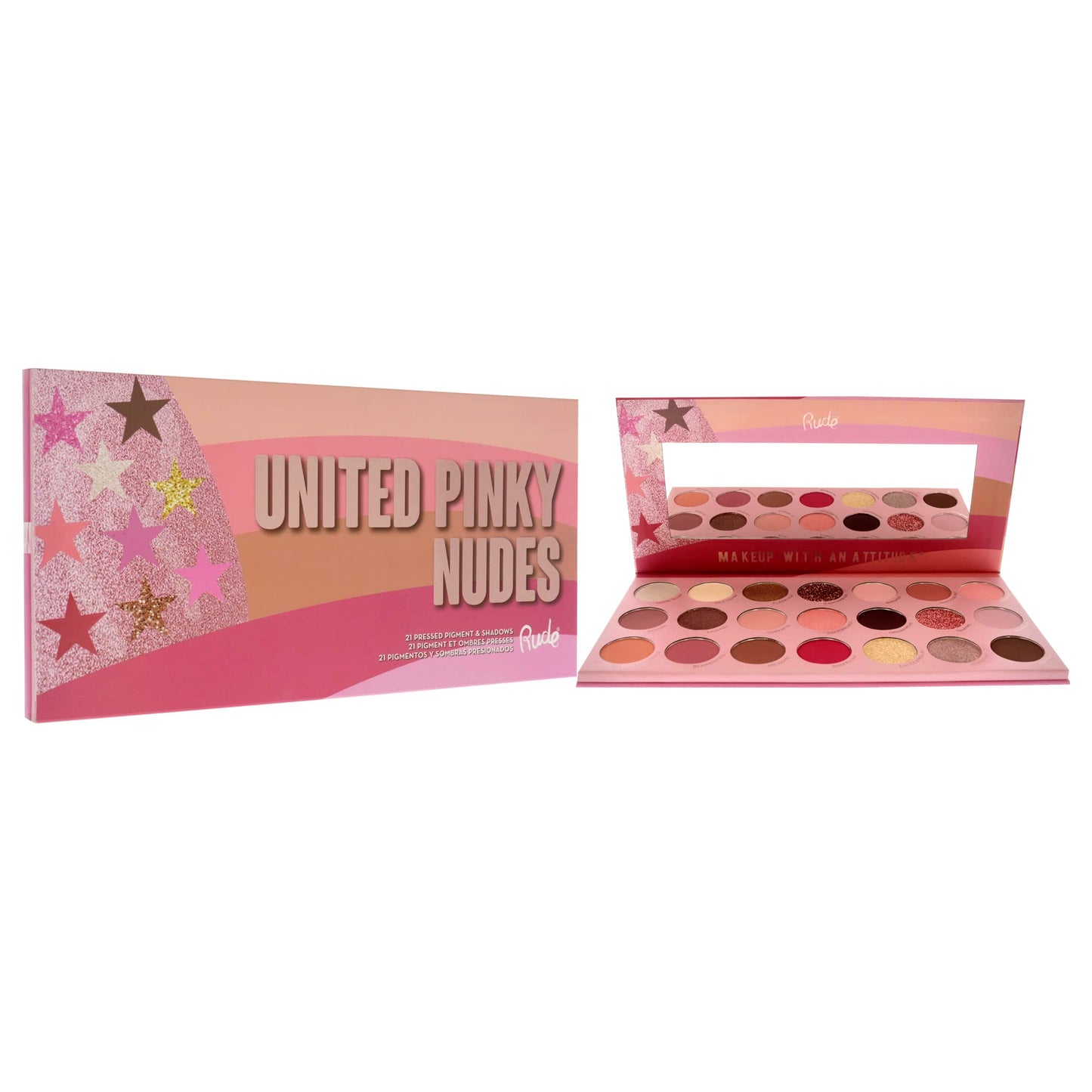 Rude Cosmetics United Pinky Nudes - 21 Pressed Pigment and Shadows Palette Eye Shadow Women 0.74 oz