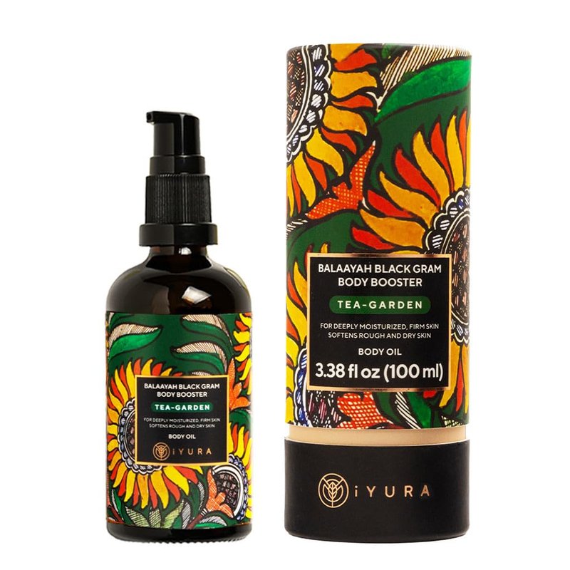 iYURA Balaayah Black Gram Body Booster Tea Garden | Body Oil for Crepey, Mature Skin | Firms the look of Sagging Skin on the Arms & Legs | Long-Lasting Intense Moisturization | 3.38 fl oz (100 ml)