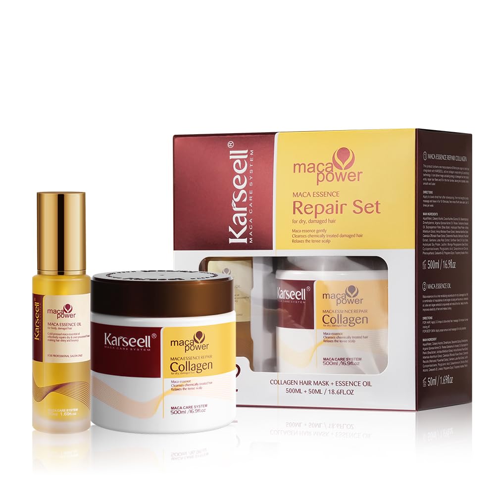 Karseell Collagen Hair Mask & Argan Oil Set - Deep Conditioning Treatment for Dry Hair | 16.9 fl oz + 1.69 fl oz