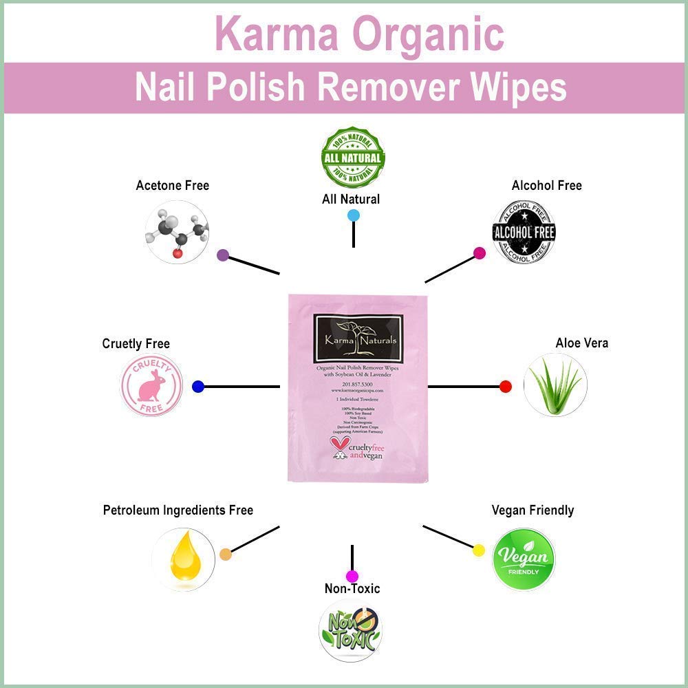 Karma Nail Polish Remover Wipes and Natural Soybean Lavender Remover Nontoxic Vegan Cruelty Free