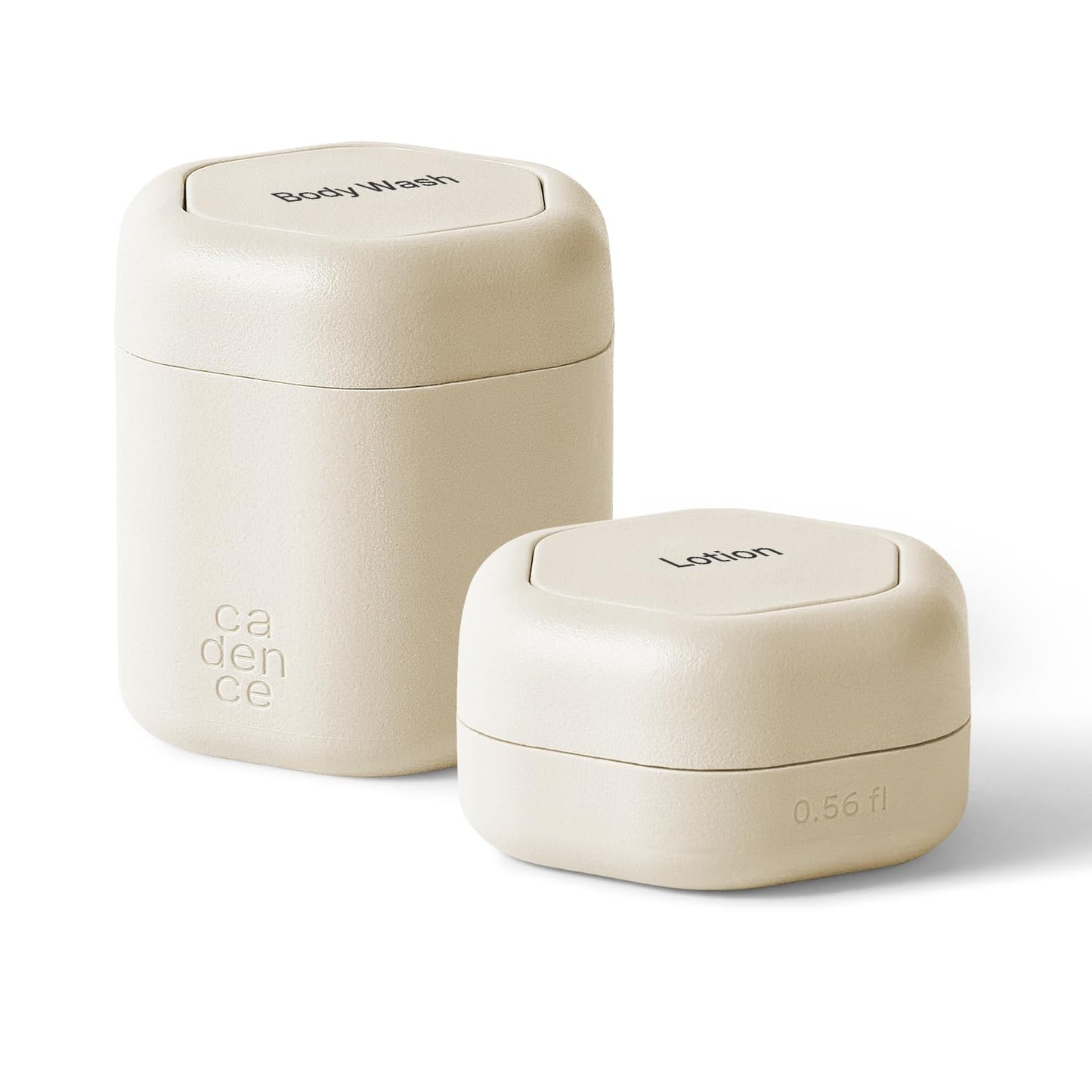 Cadence Travel Containers - 2pk (1 Small, 0.56oz + 1 Medium, 1.32oz), Sand - TSA Approved, Leak Proof, Magnetic Basic Body Care Capsules - Carry On Travel Essentials - Body Wash & Lotion Labels