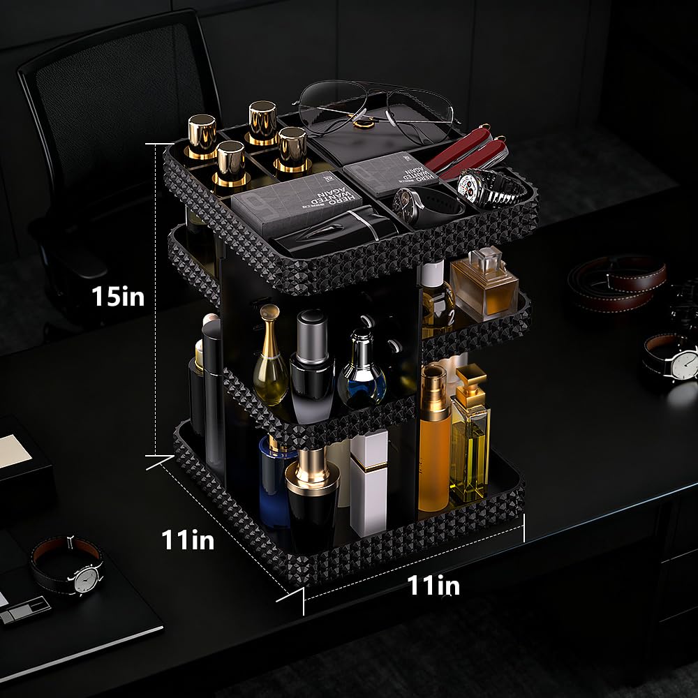 Famitree 360° Rotating Makeup Organizer, Organizador De Perfumes Large Capacity Cosmetics Storage Vanity Shelf Countertop, Fits Cosmetics, Perfume, Skin Care, Lipsticks (Black)