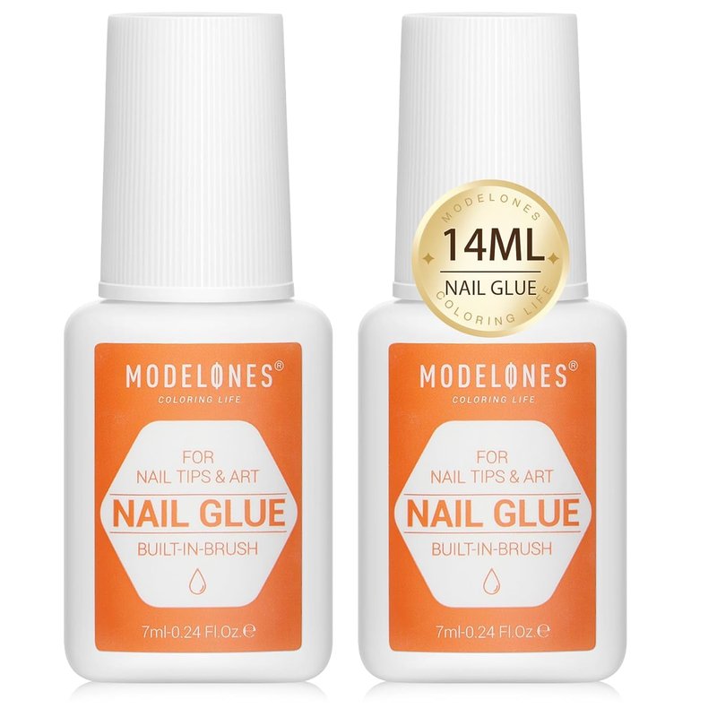 Modelones Nail Glue - Strong Brush-On Adhesive for Press-On Nails | 2pcs, 14ml, Long-Lasting Formula