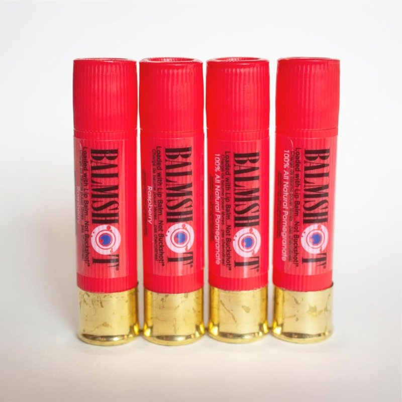 BALMSHOT Lip Balm 4-Pack | SPF 15 Beeswax Formula in Pomegranate & Raspberry - Durable Shotgun Shell Tube