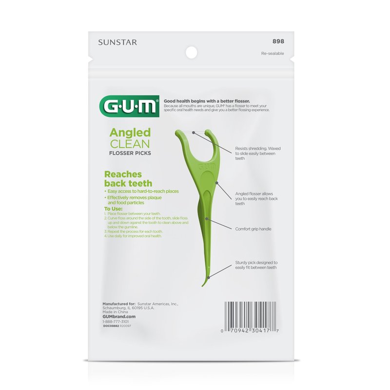 GUM Angled Clean Dental Floss Picks, Extra-Strong Shred-Resistant Floss with Easy-Grip Handle, Angled for Easy Reach, Fresh Mint Flavor, 75 Count (Pack of 4), 300 Total