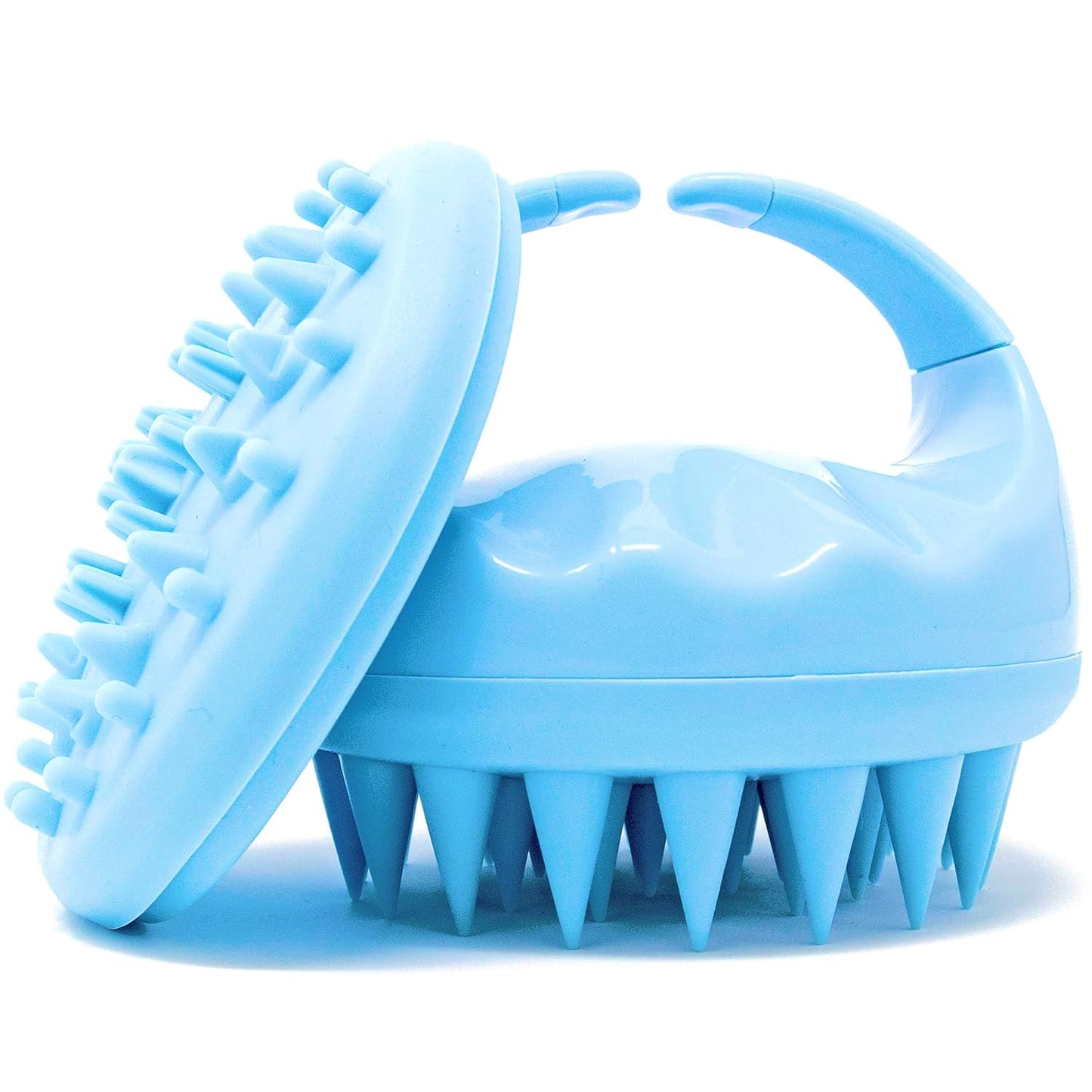Hair Scalp Massager and Shampoo Brush by Flathead Products - for Shower Dandruff Removal - Wet and Dry Use - Encourages Growth - Includes 2 Massage Removal Heads | Blue