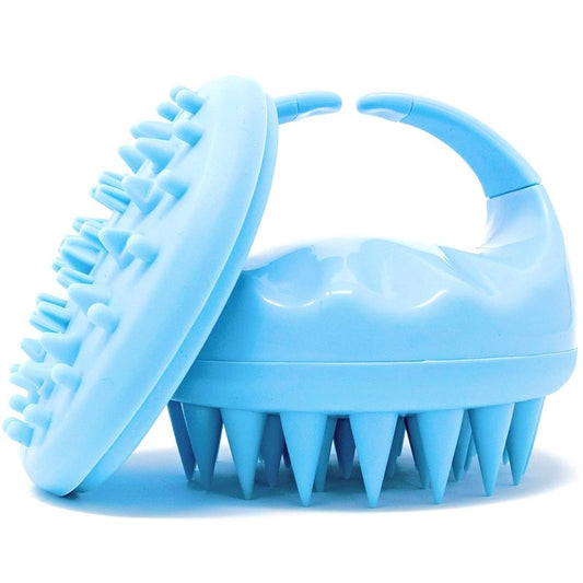 Hair Scalp Massager and Shampoo Brush by Flathead Products - for Shower Dandruff Removal - Wet and Dry Use - Encourages Growth - Includes 2 Massage Removal Heads | Blue