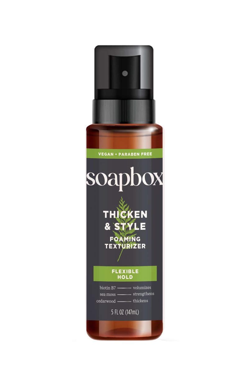 Soapbox Men's Thicken & Style Foaming Texturizer, Hair Looks Thicker, Fuller, & Volumized - Clean Ingredients Free of Harsh Chemicals, Sulfates, Parabens & Silicones - Styling Hair Products for Men