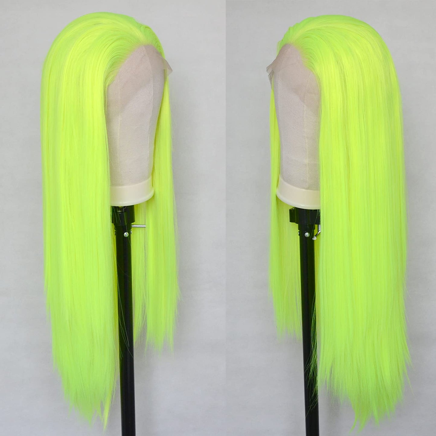 Luwigs Fluorescent Green Synthetic Lace Front Wigs Long Natural Straight Heat Resistant Replacement Wigs Bright Neon Yellow High Temperature Fiber Hair (22 Inch, Straight,Fluorescent Green)