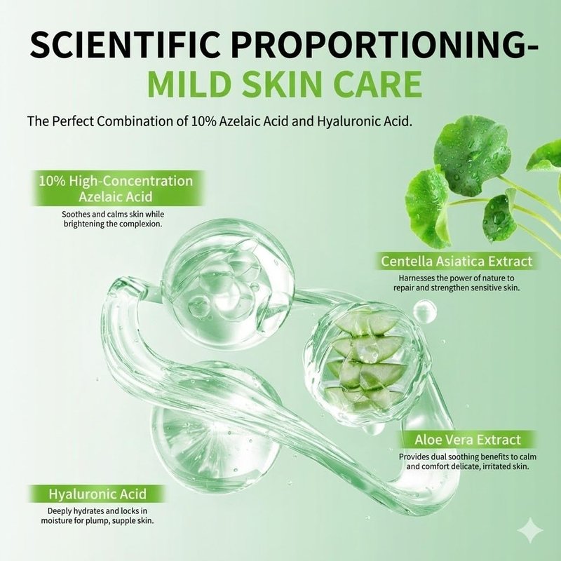 Azelaic Acid Face Serum - Soothing Hydration for Redness Relief | Centella Asiatica & Hyaluronic Acid - 1 Fl. Oz/30 Ml