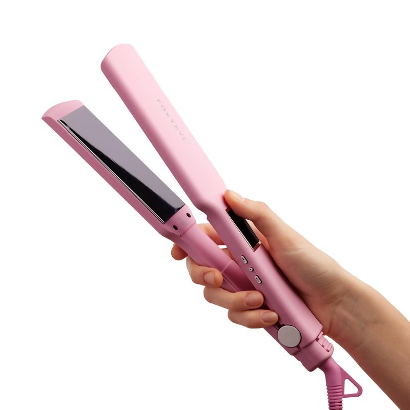 FoxyBae Flat Iron Hair Straightener - TRÉS Sleek 1.75" Wide Plate Titanium Dual Voltage Portable Professional Hair Straightening Hot Tool Locks Moisture & Shine [Pink]