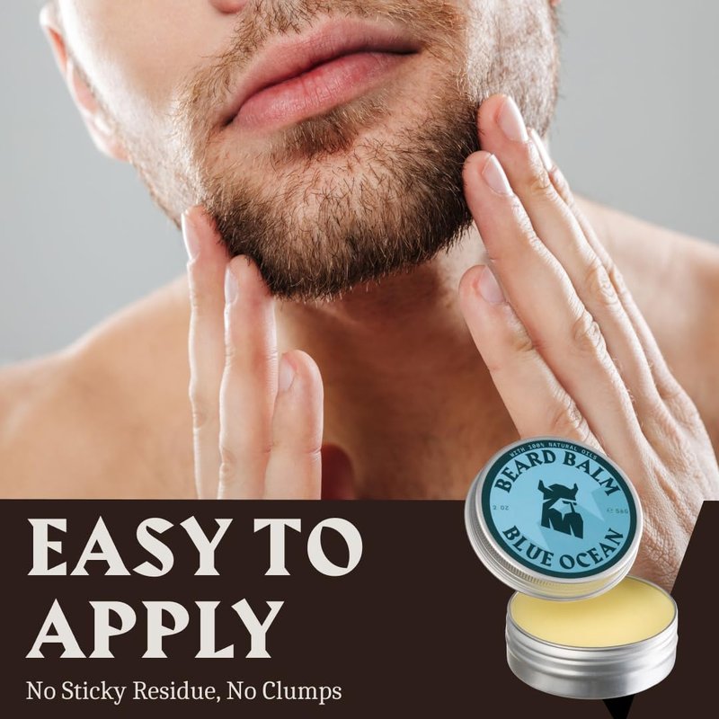 Striking Viking Beard Balm for Men -2 Oz (1 Pack), Blue Ocean - Leave in Beard Conditioner - Styling Balm Made with Naturally Derived Beard Butter, Argan & Jojoba Oils