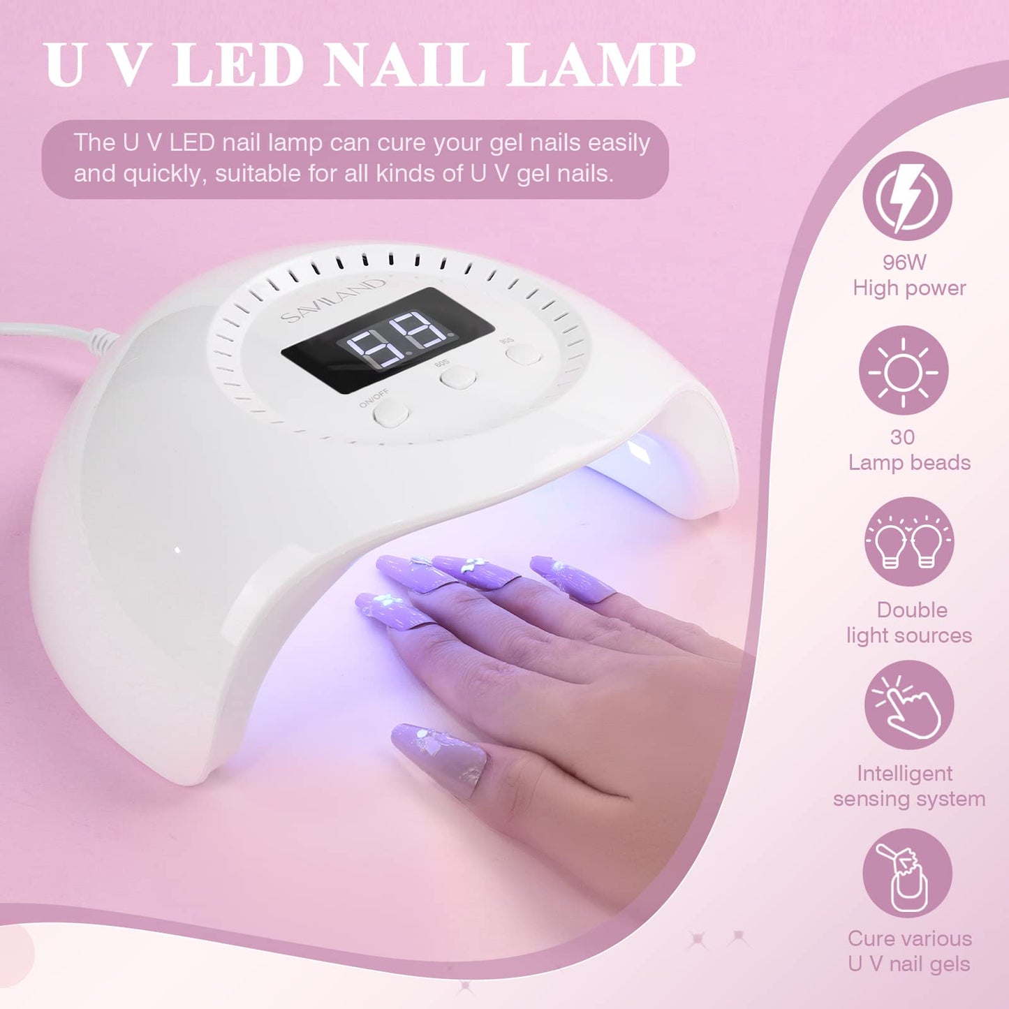 SAVILAND Poly Nail Gel Kit-8 Colors Poly Nail Extension Gel White Pink Glitter with 96W U V Nail Lamp Slip Solution Nail Tools All in 1 Nail Kits Starter Kit for Nail Salon Home DIY
