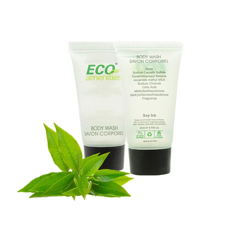 ECO Amenities Body Wash | TSA Approved Travel Shower Gel - Leak-Proof Mini Toiletries - 0.75 Fl Oz, Pack of 72, Green Tea