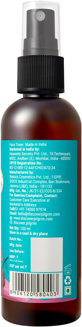 Pilgrim French Red Vine Face Mist - Niacinamide & Aloe Hydrating Toner | Oil Balance & Pore Care | 3.38 Fl Oz (100ml)