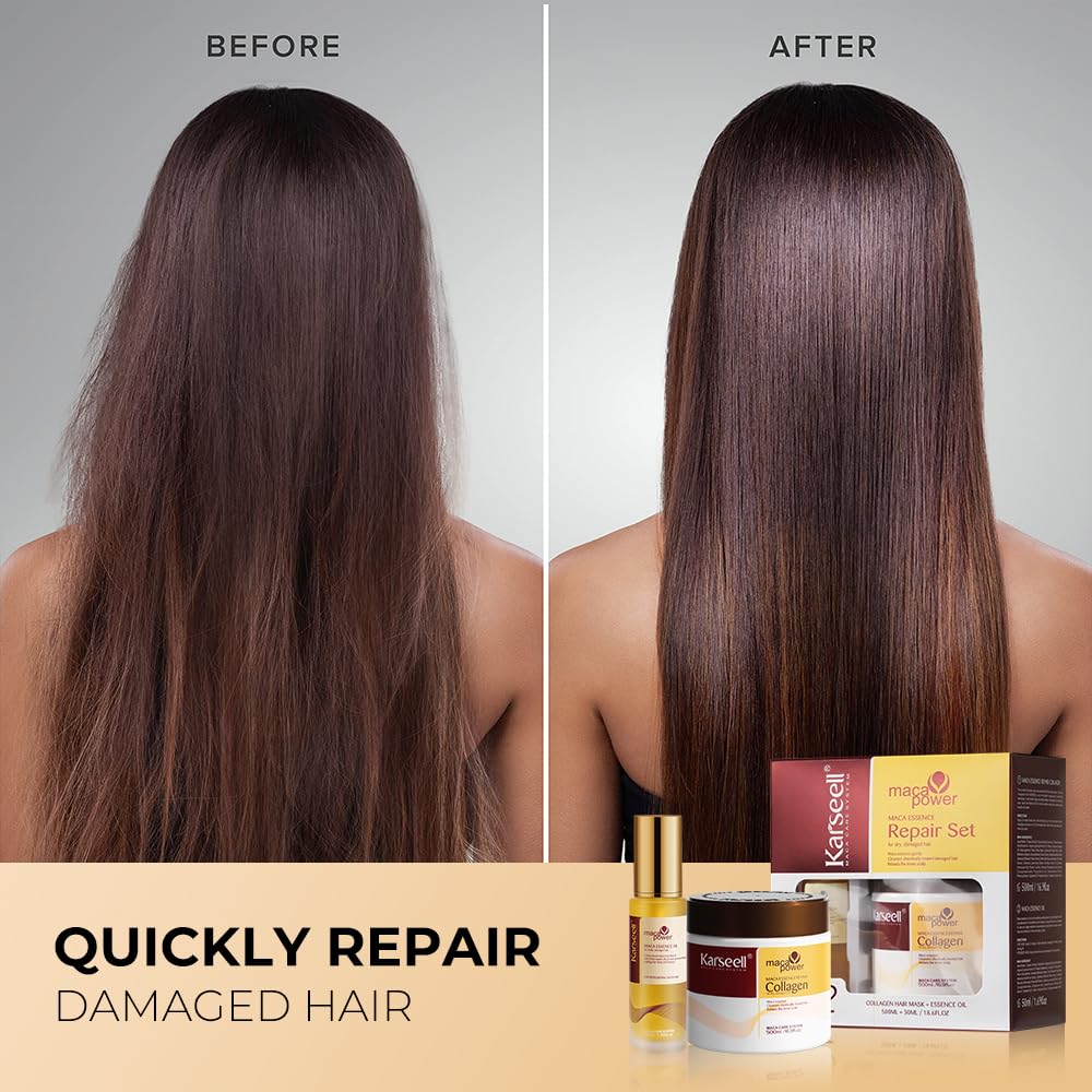 Karseell Collagen Hair Mask & Argan Oil Set - Deep Conditioning Treatment for Dry Hair | 16.9 fl oz + 1.69 fl oz