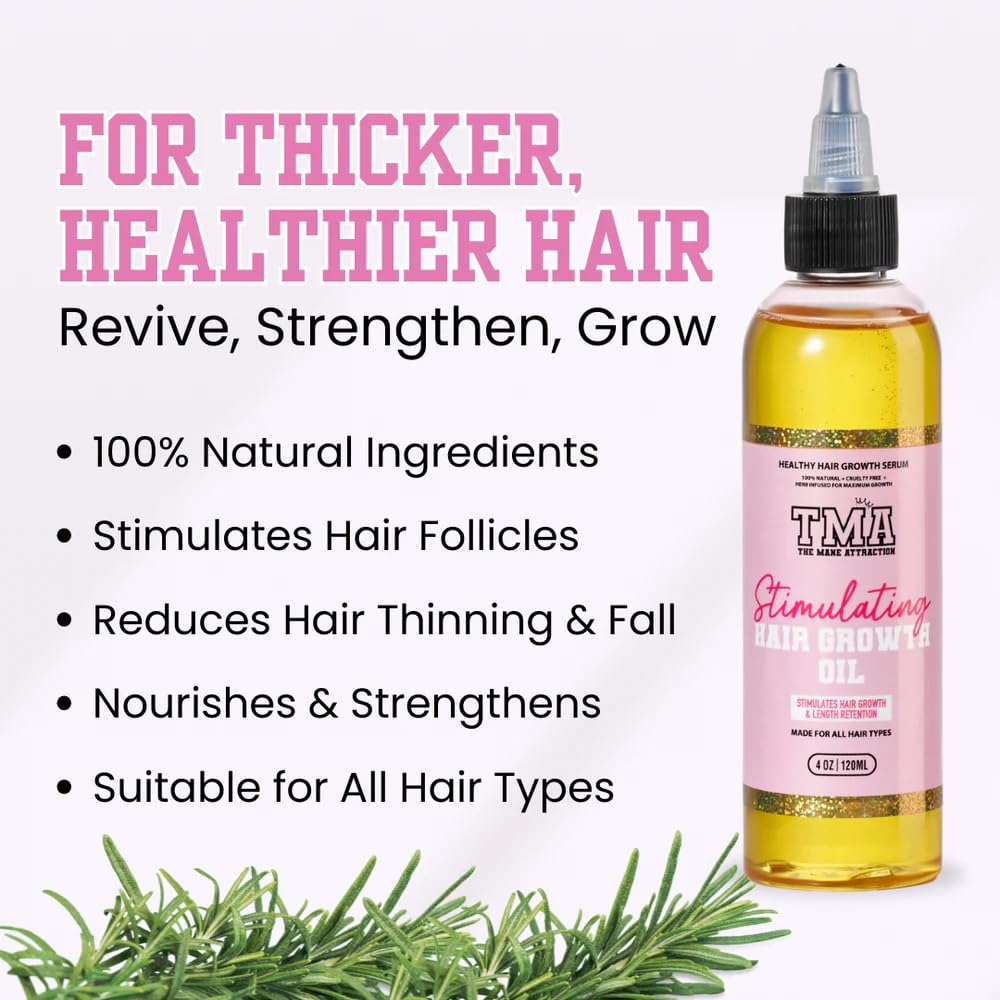 The Mane Attraction Hair Oil for All Hair Types, Infused with Rosemary Oil, Castor Oil & Black Seed Oil - Stimulating Hair Growth, Seals in Moisture, Soothes Irritated Scalp - 4 Fl Oz