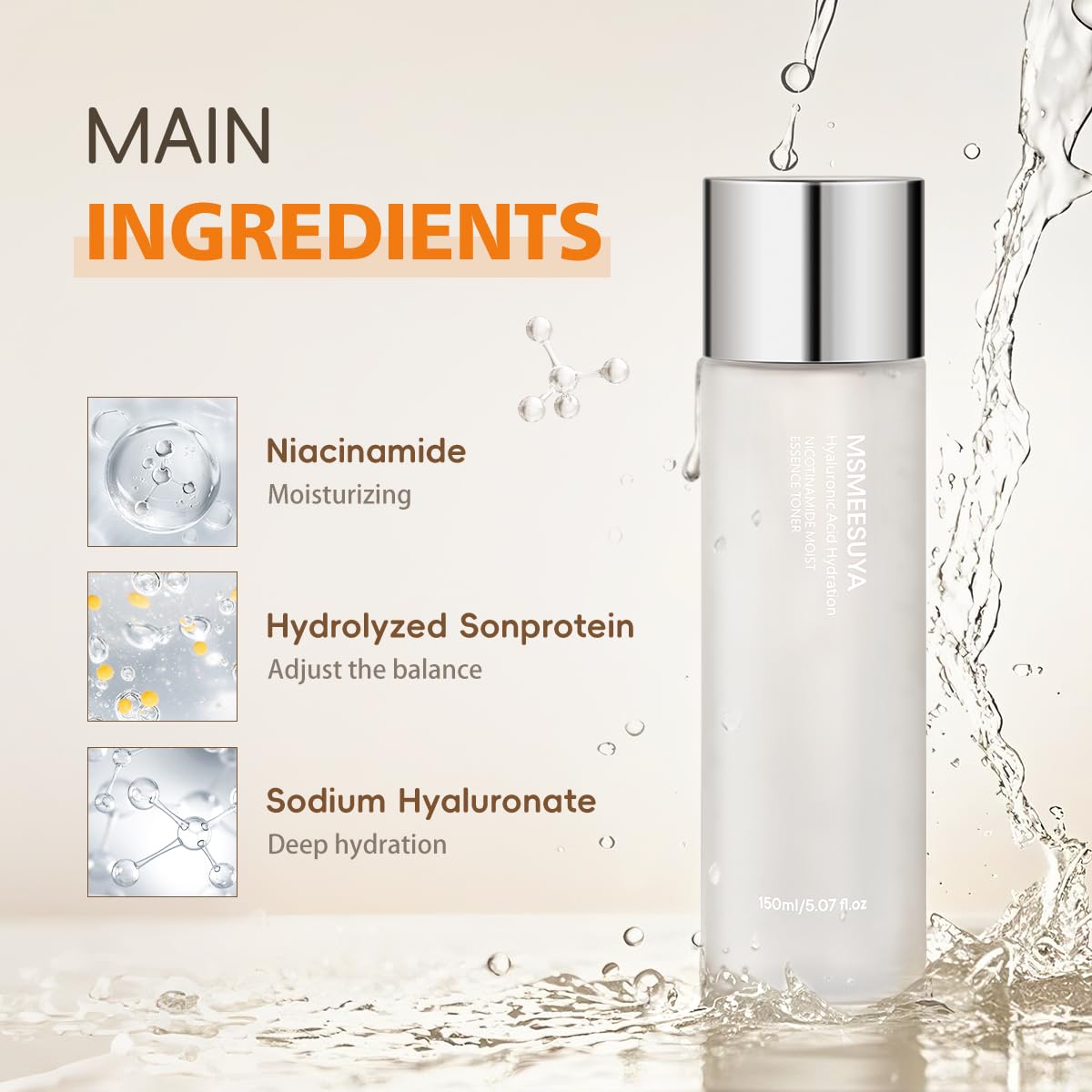 MSMEESUYA Niacinamide Moist Essence Toner, with Niacinamide, A Fresh and Delicate Feel, Moisturizing, Alcohol-Free, Suitable for All Skin Types, 150ml/5.07 fl oz
