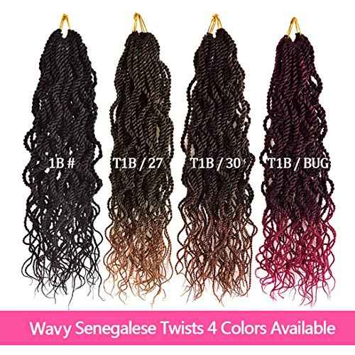 Liang Dian Wavy Senegalese Twist Crochet Hair Braids 18 inch 5 Packs Curly Twist Crochet Hair Braids Wavy Ends Synthetic Hair Extensions For Black Women (1B/Bug)¡¦