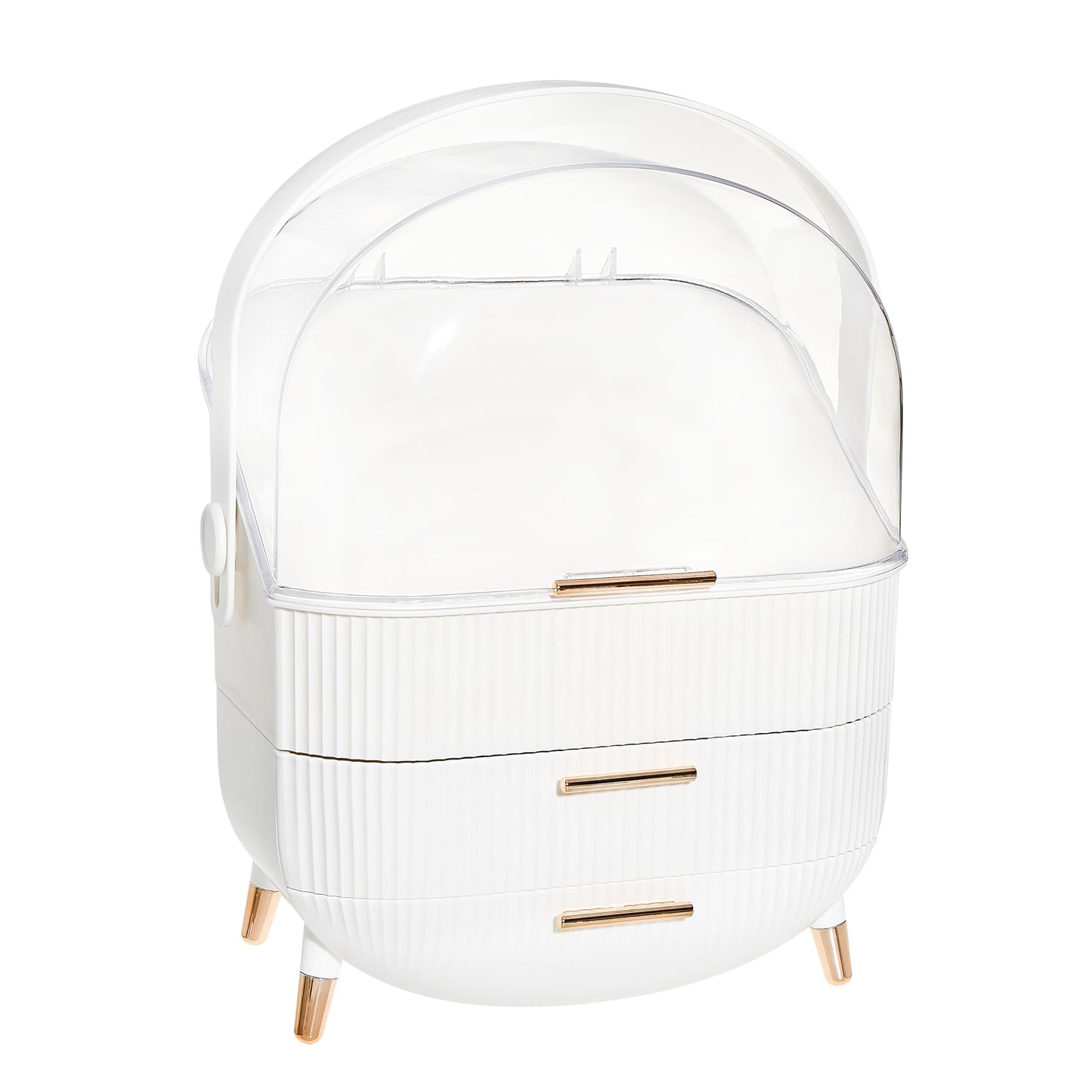 DwellStudio Dustproof Makeup Organizer for Cosmetics and Skincare - Stylish Storage Solution for Your Beauty Essentials, Oval White