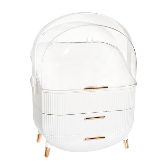 DwellStudio Dustproof Makeup Organizer for Cosmetics and Skincare - Stylish Storage Solution for Your Beauty Essentials, Oval White
