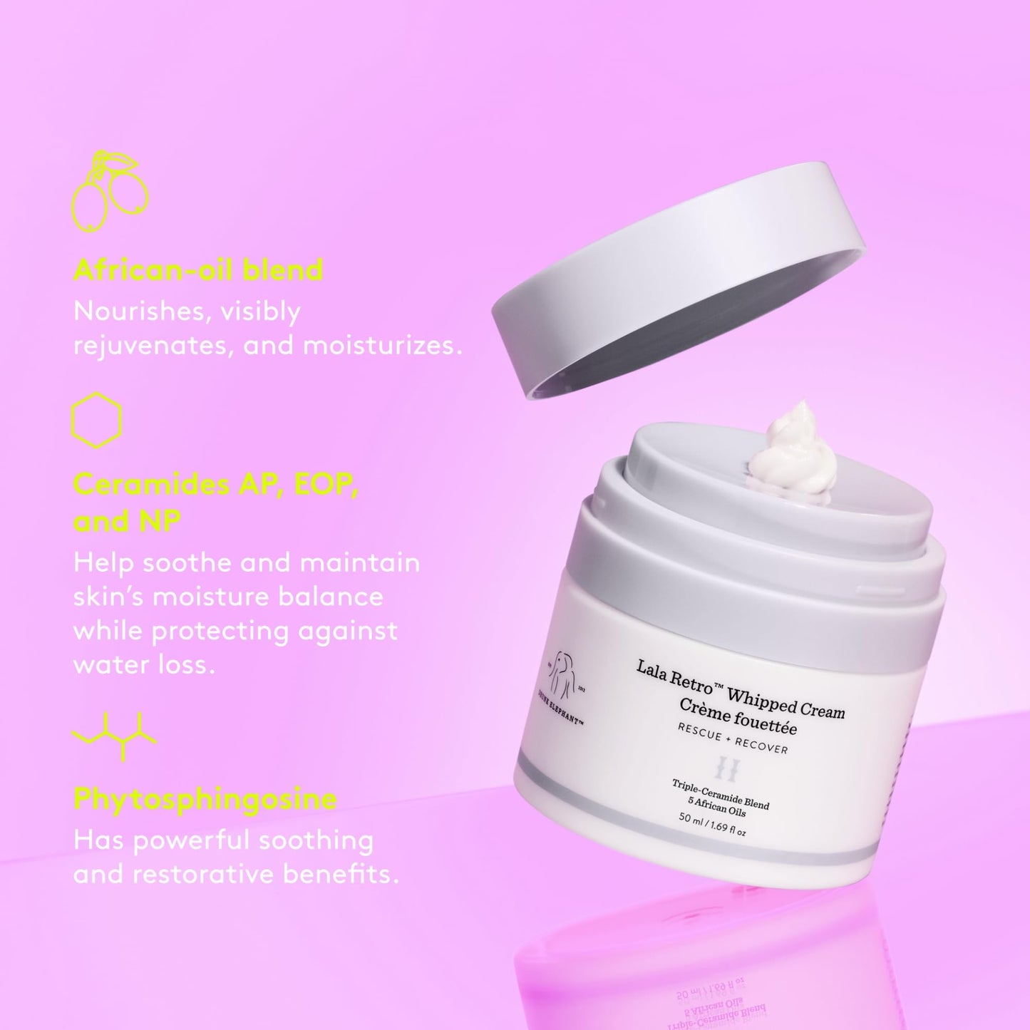 Drunk Elephant Lala Retro Whipped Cream - Ceramide Moisturizer - Clean Clinical Skincare - Cruelty-Free - Dermatologist-Tested - Free of Essential Oils, Silicones, and Fragrance
