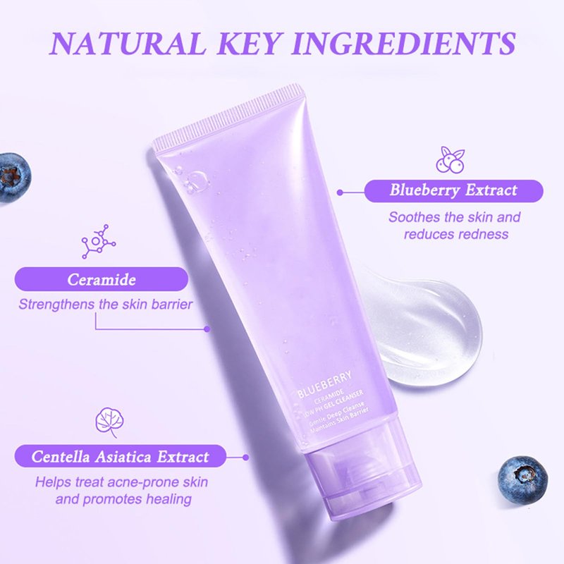 Gentle Face Cleanser, Hydrating Facial Cleanser for Sensitive Skin with Blueberry,Ceramides and Asiatica Cartel, Barrier Repair Hydrating Face Wash for Dry Skin,Oil Skin and Sensitive Skin