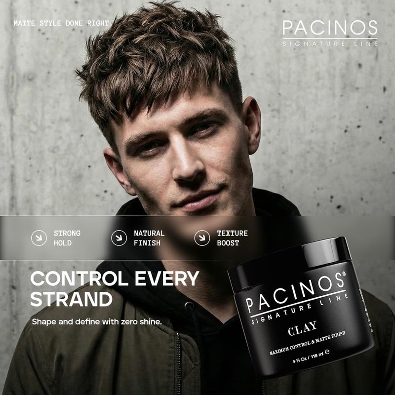 Pacinos Signature Line Clay Hair Paste - Long Lasting Styling Wax with Firm Hold for All Hair Styles 4 Oz