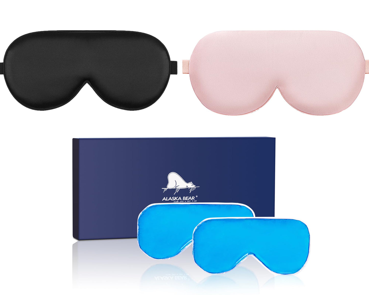 ALASKA BEAR Cooling Gel Eye Mask Weighted Silk Sleep Mask, Black & Pink