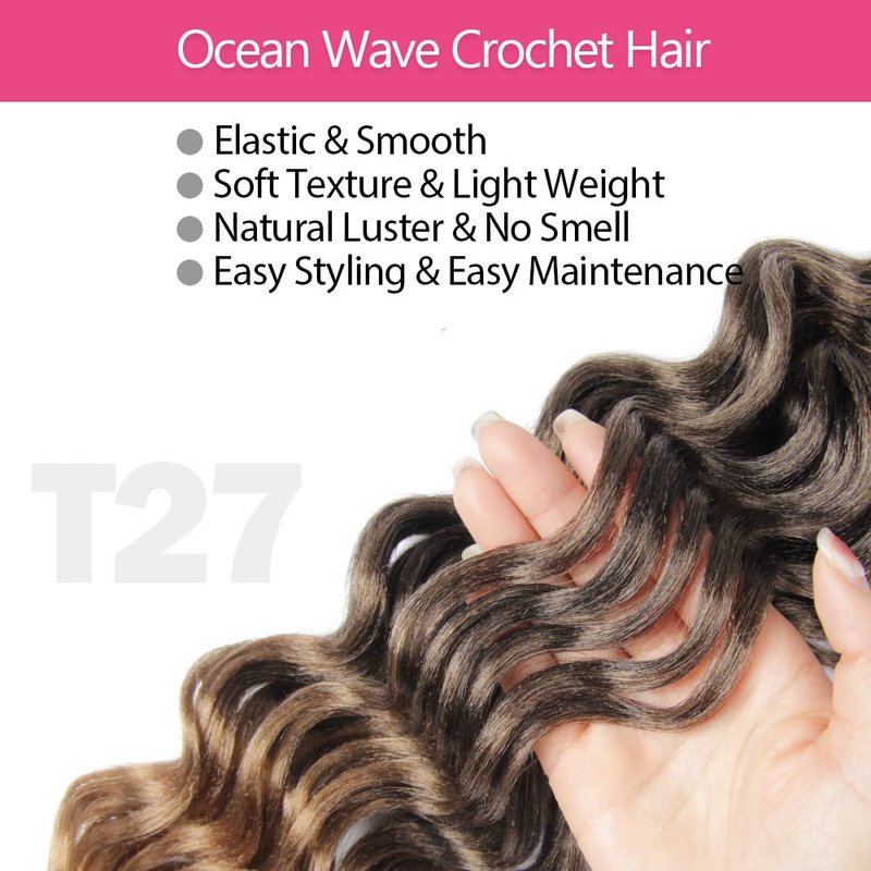 Ocean Wave Crochet Hair - 18 Inch Soft Deep Twist Braids | Synthetic Wavy Extensions (T27 Ombre Honey Blonde)